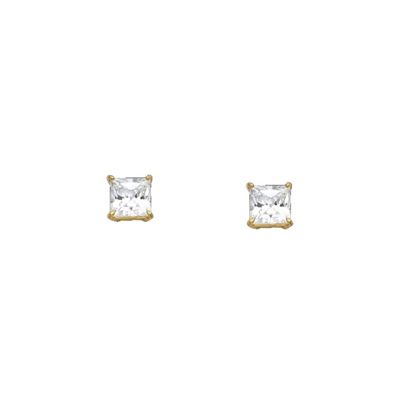 TGDJ Jewelry - 14k Yellow 4mm Princess Basket CZ Stud Earrings